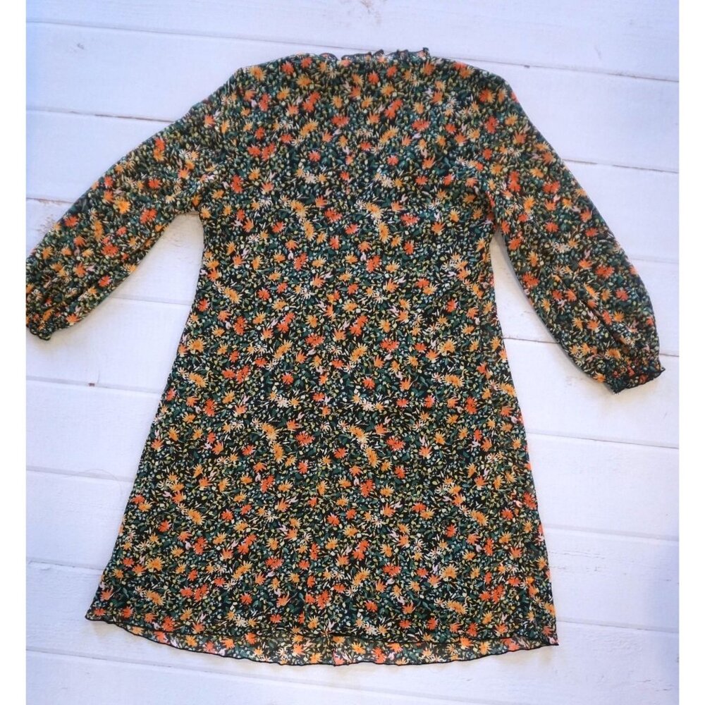 Zara Black Floral Long Sleeve Mini Dress Boho Chic - Size XS - Picture 5 of 5